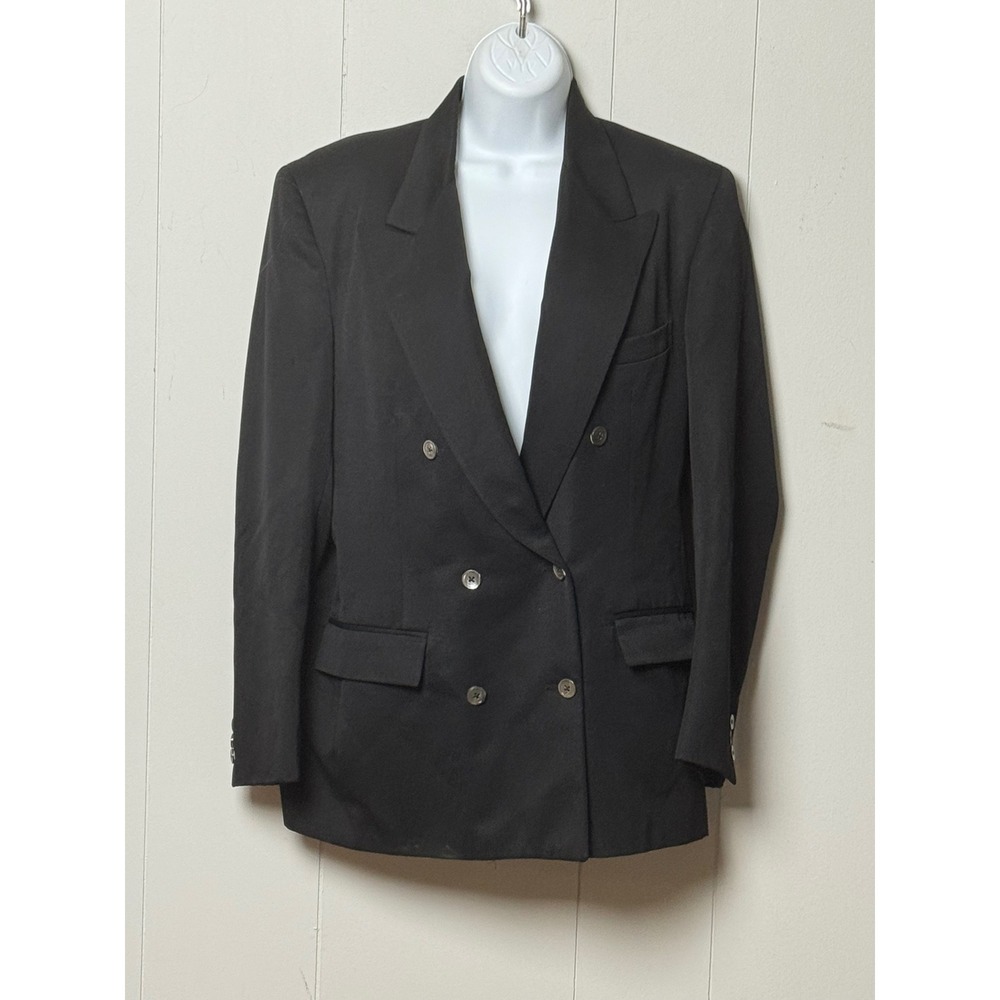 Hertling for Nordstrom Womens Black 100% Wool Double Breasted Blazer Jacket Sz M